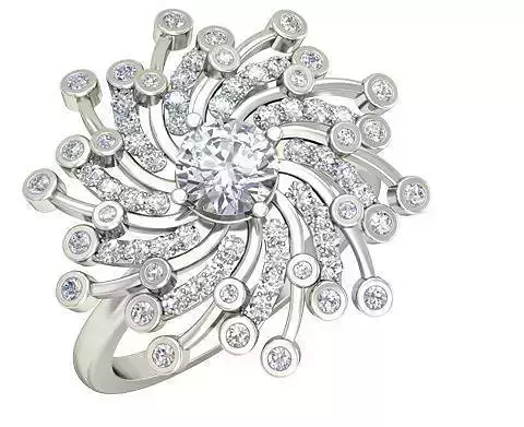 Large Flower Shaped Silver Ring With Diamonds 1