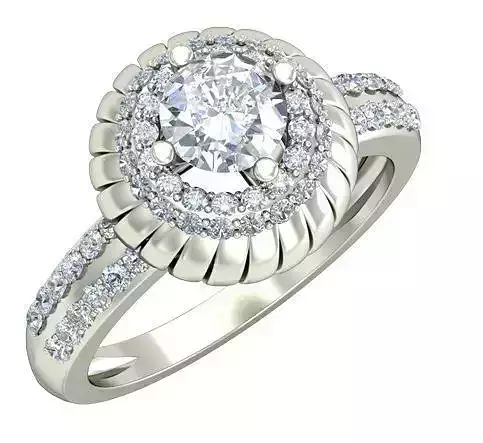 Dome Shaped Halo Silver Ring With Diamonds