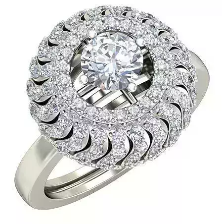 Dome Shaped Halo Silver Ring With Diamonds 1