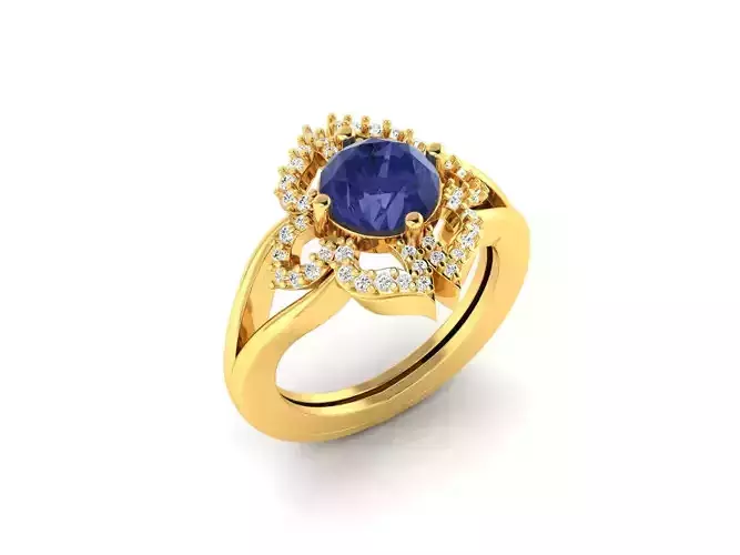 Flower Shaped Gold Ring With Sapphire
