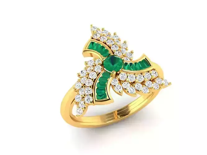 Flower Shaped Gold Ring With Emerald