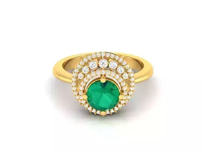 Round Shaped Gold Ring With Emerald