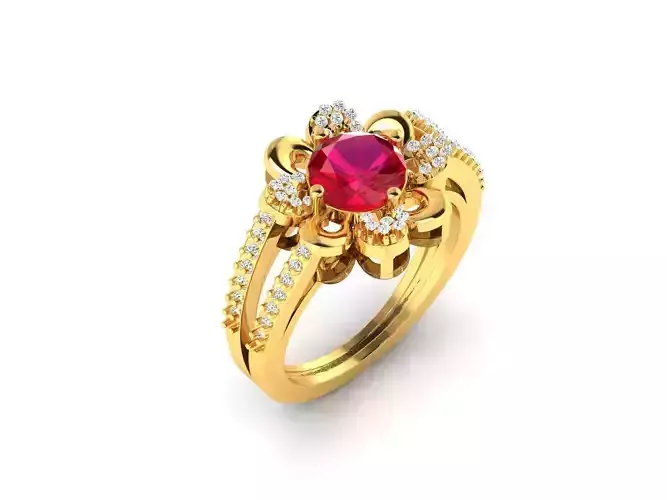 Flower Shaped Gold Ring With Gemstone 2