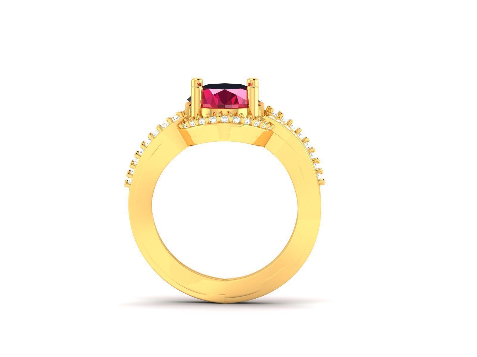 Gold Ring With Diamonds and Gem 3D print model_1