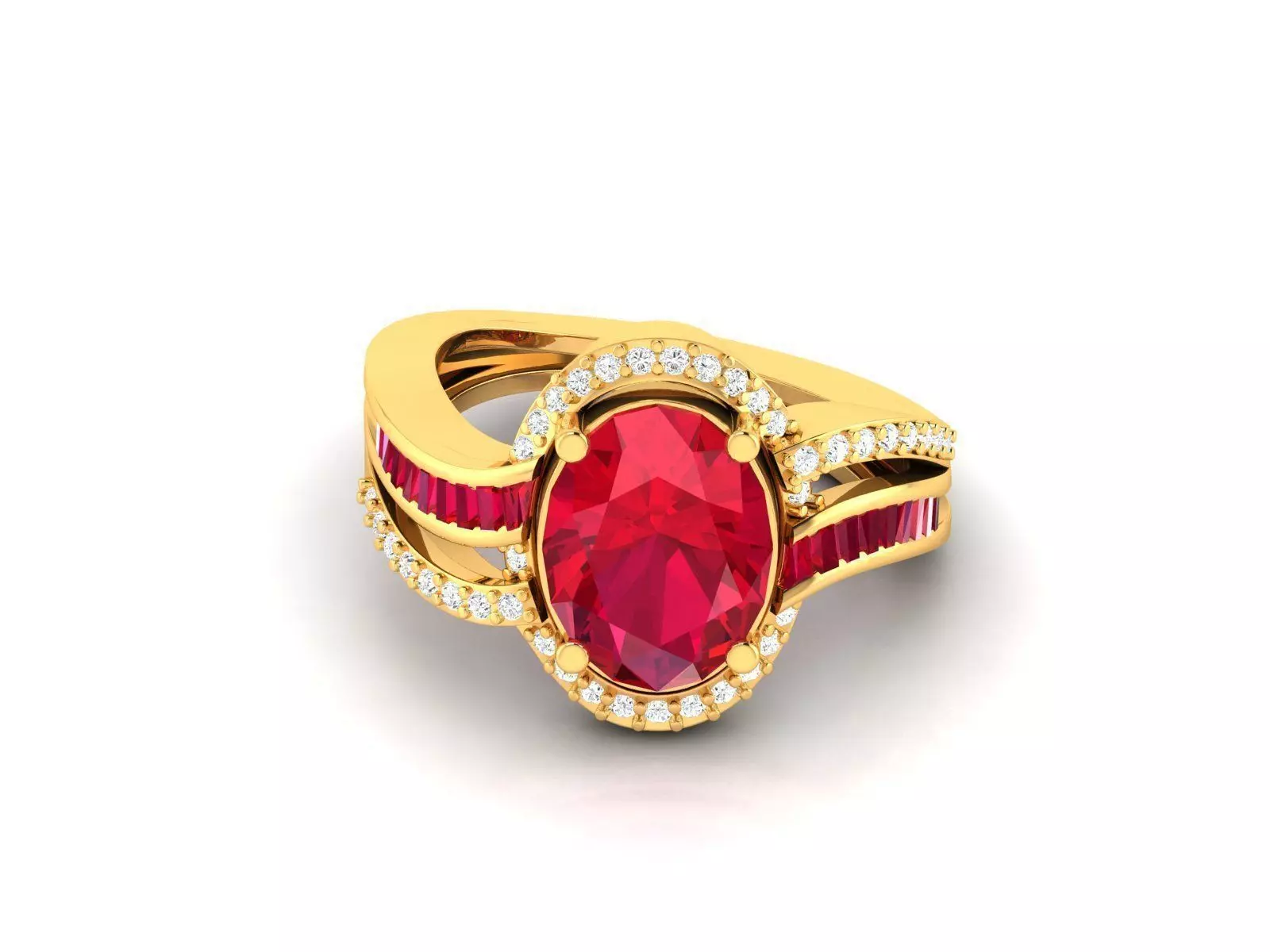 Gold Ring With Diamonds and Gem 3D print model_0