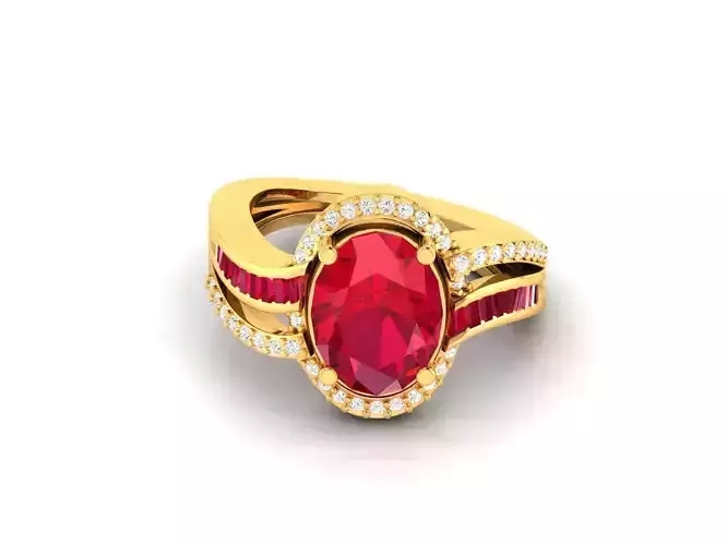 Gold Ring With Diamonds and Gem