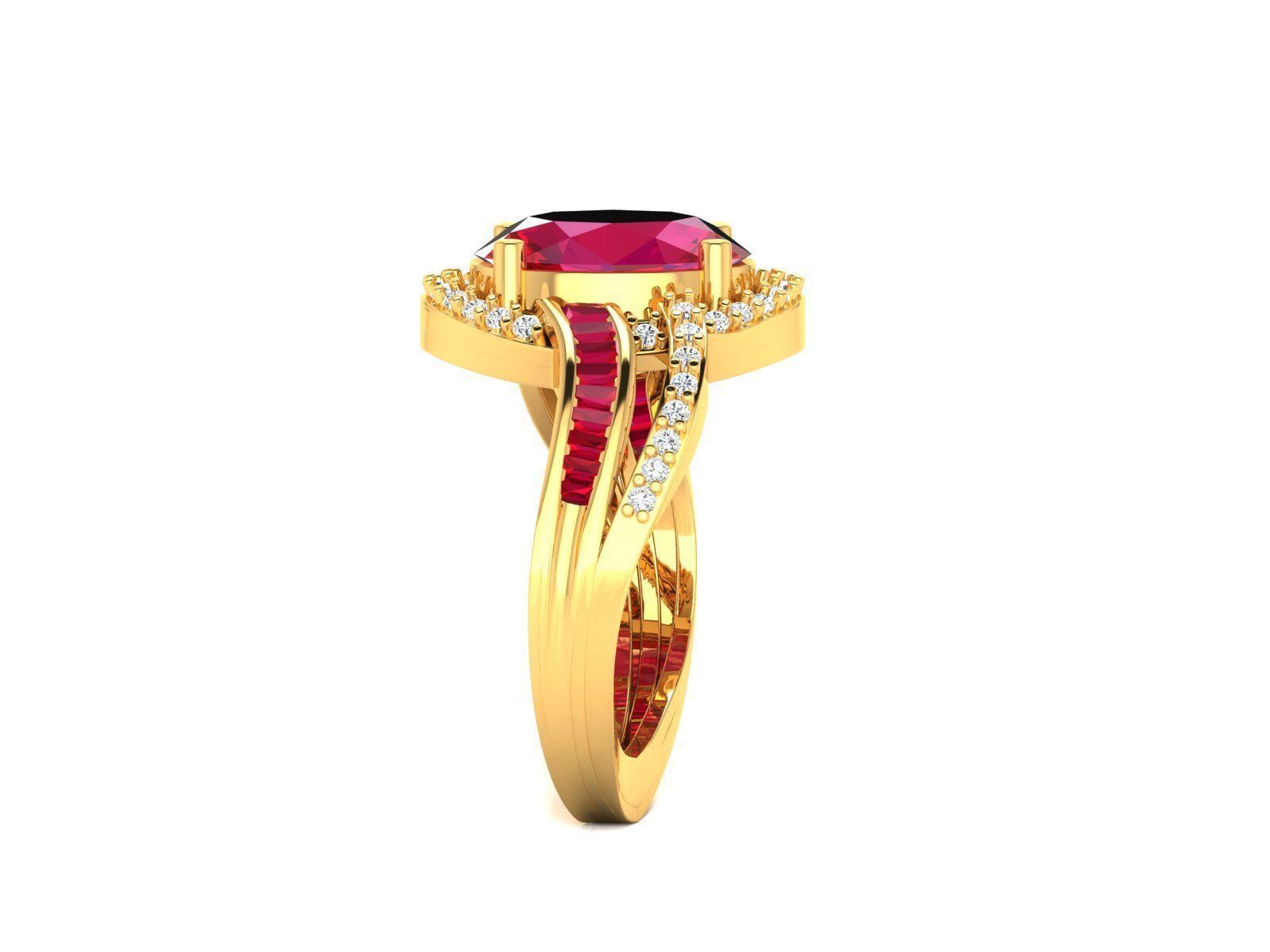 Gold Ring With Diamonds and Gem 3D print model_7