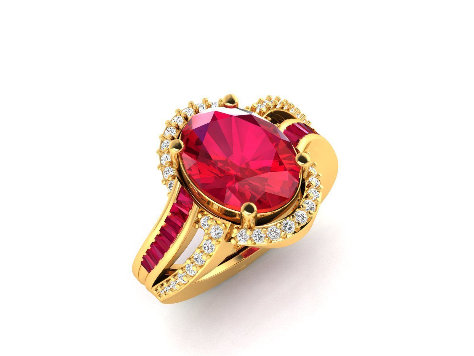 Gold Ring With Diamonds and Gem 3D print model_5