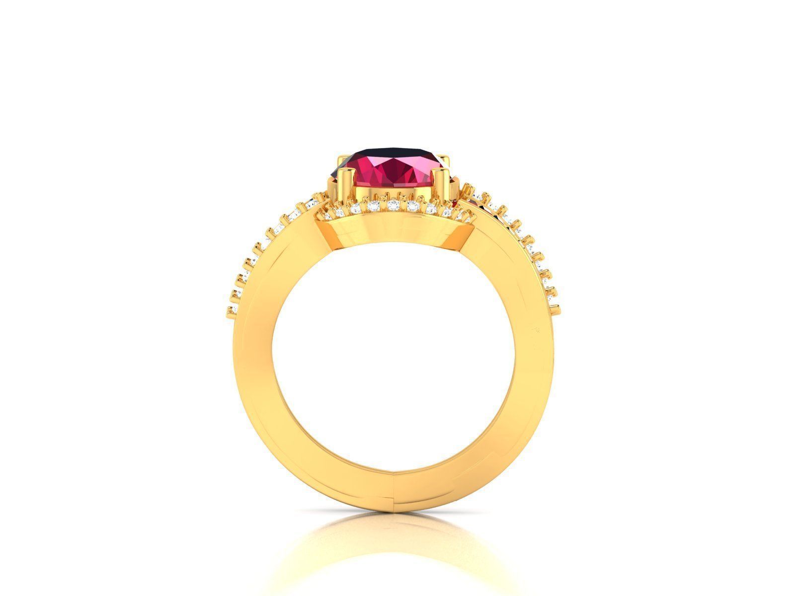 Gold Ring With Diamonds and Gem 3D print model_6