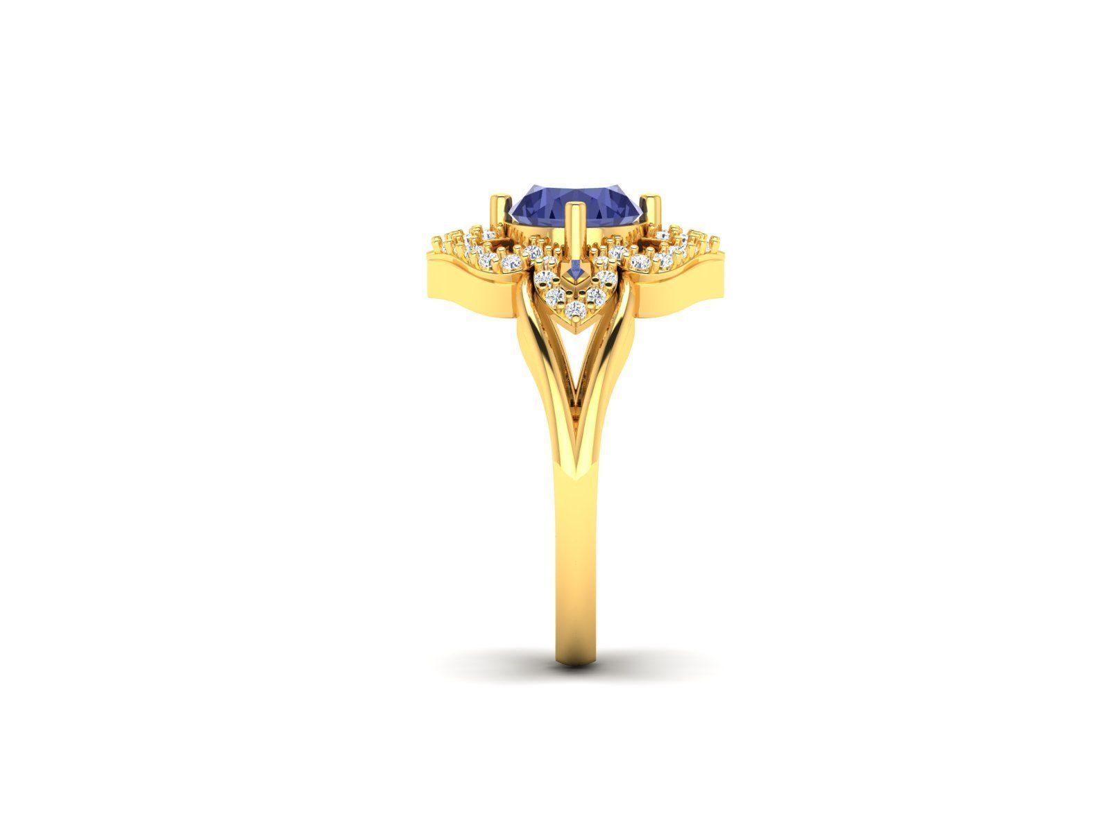 Gold Ring With Diamonds and Gem 1 3D print model_3