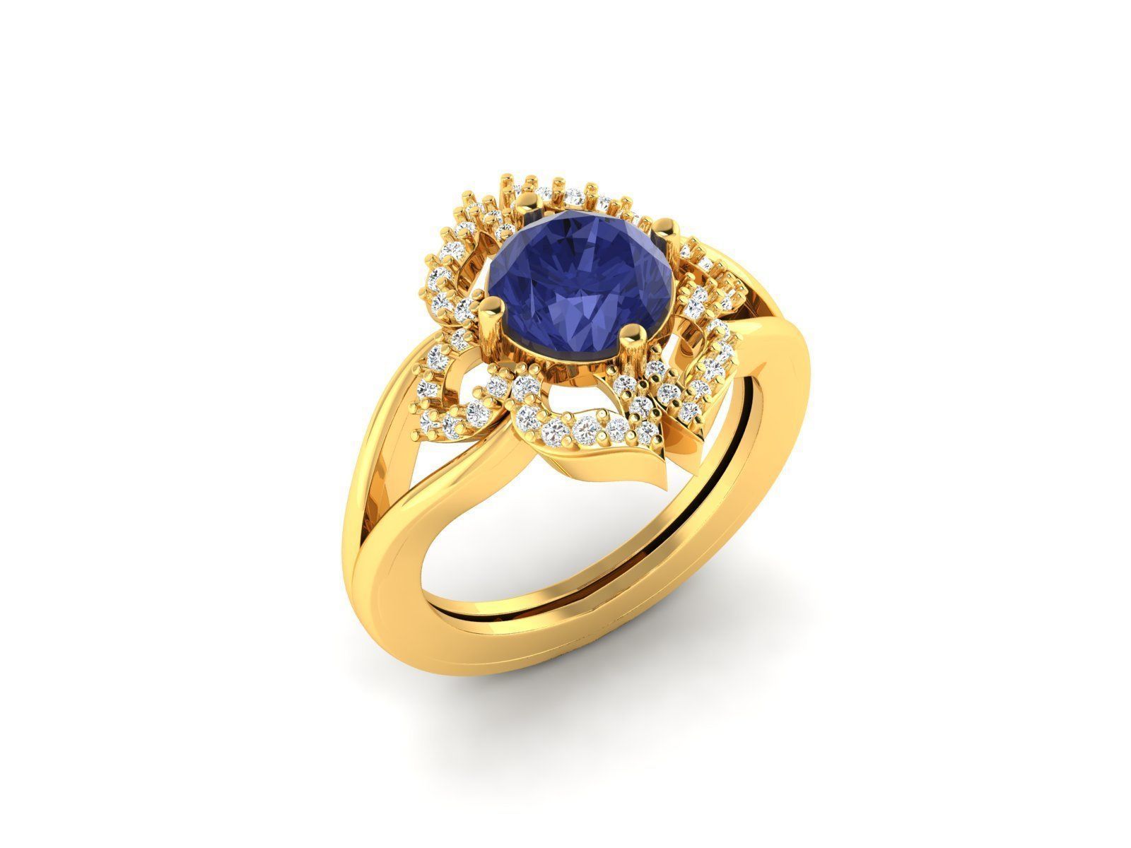 Gold Ring With Diamonds and Gem 1 3D print model_1