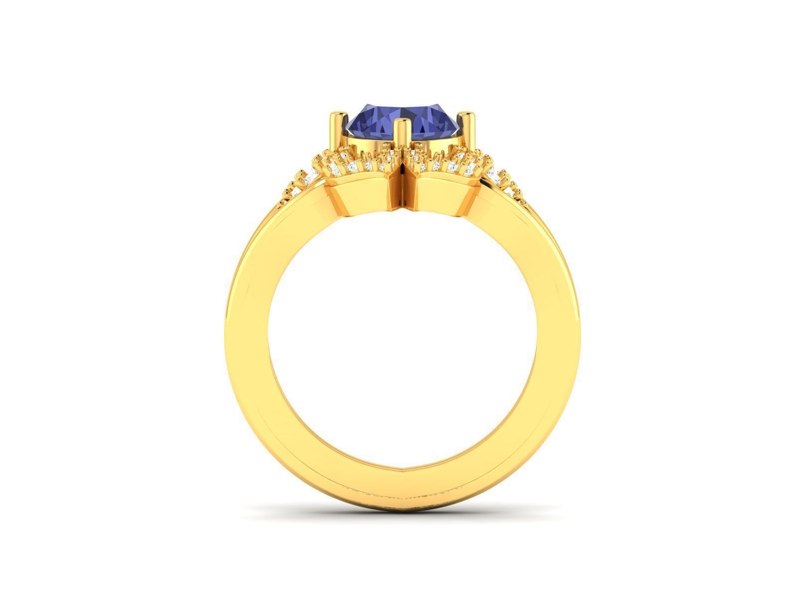 Gold Ring With Diamonds and Gem 1 3D print model_2
