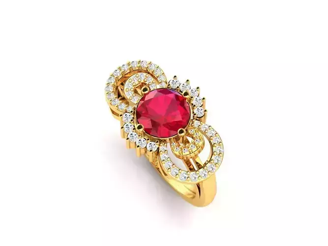 Gold Ring With Diamonds and Gem 2