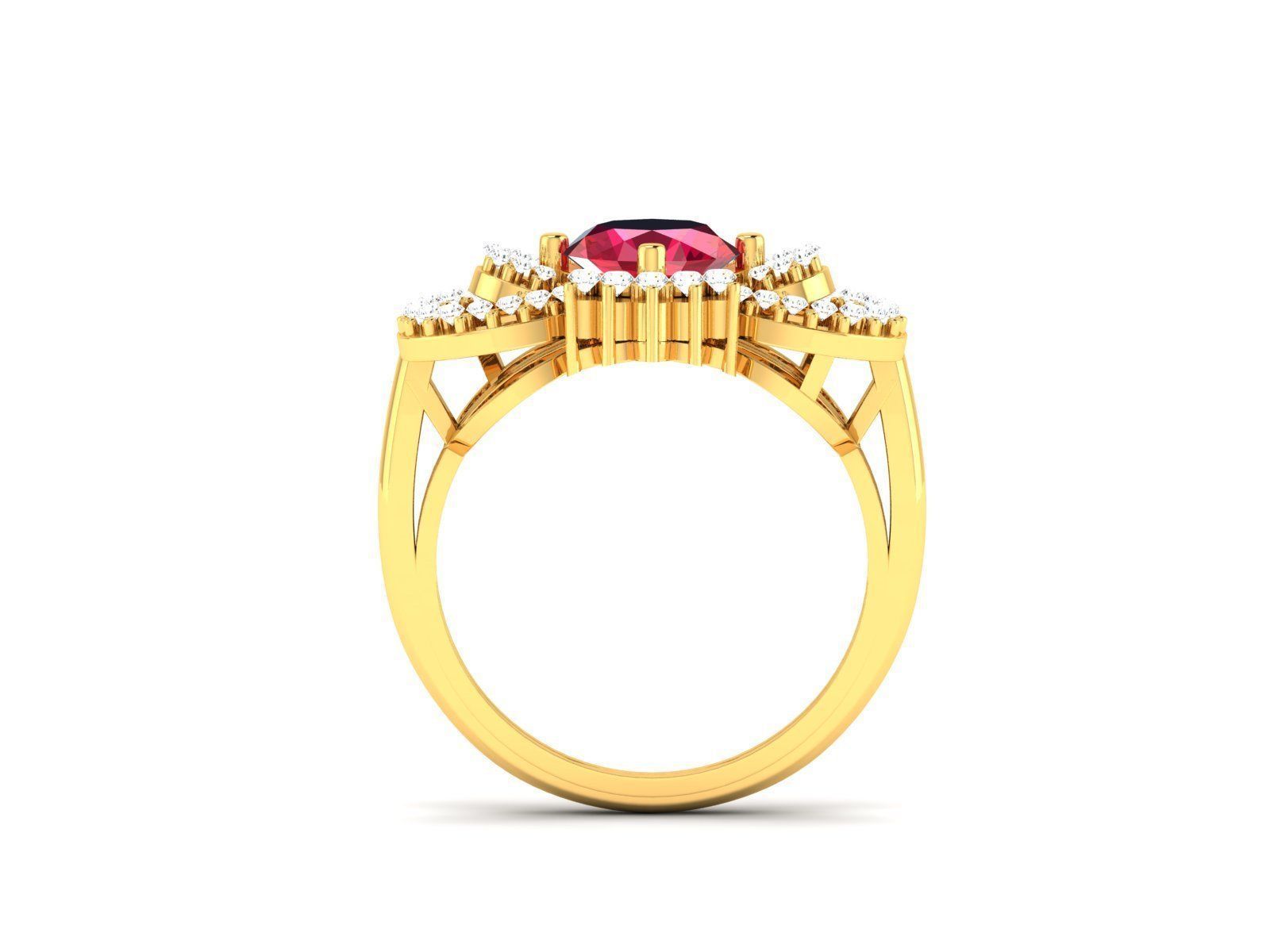 Gold Ring With Diamonds and Gem 2 3D print model_1