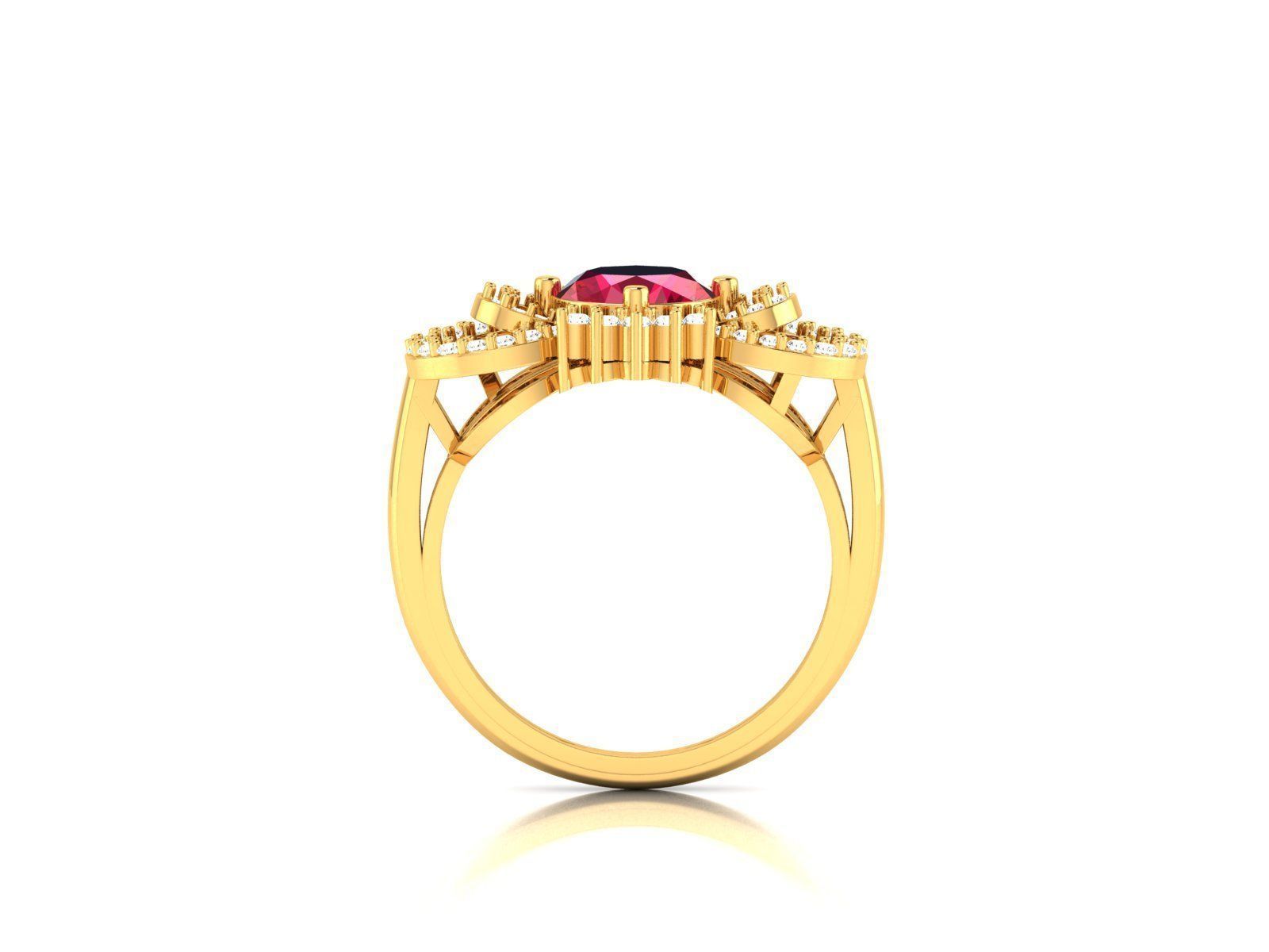 Gold Ring With Diamonds and Gem 2 3D print model_3