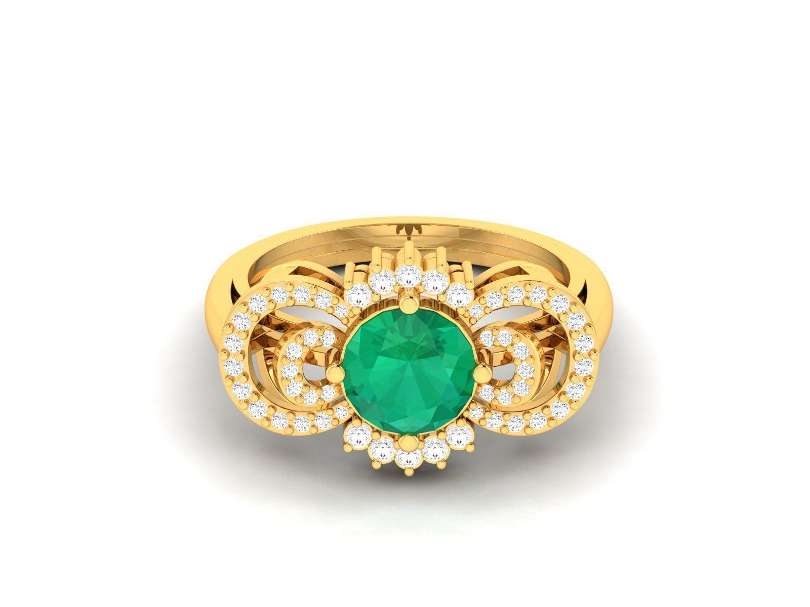 Gold Ring With Diamonds and Gem 2 3D print model_5