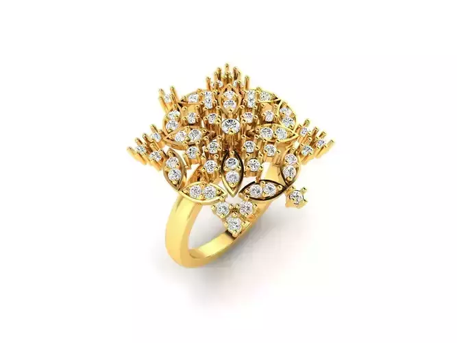 Floral Design Large Gold Ring With Diamonds