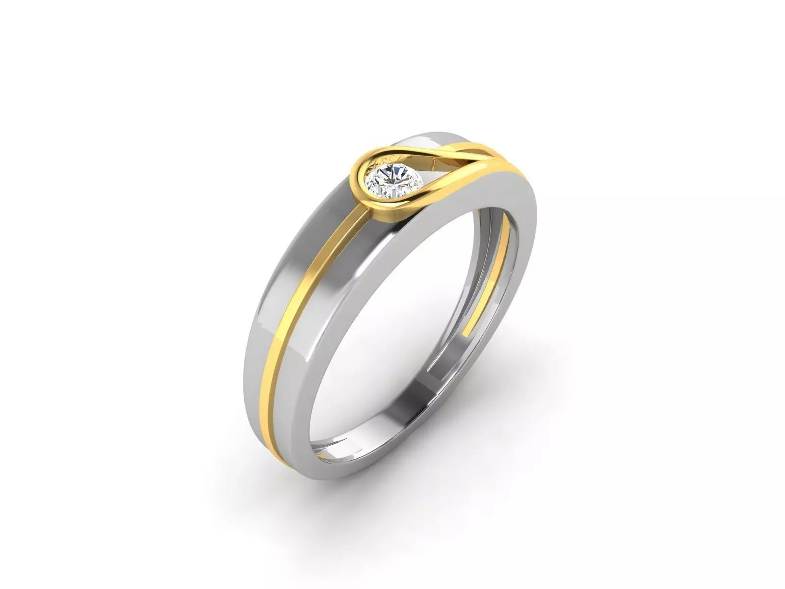 Multimetal Engagement Ring With Diamonds 3 3D print model