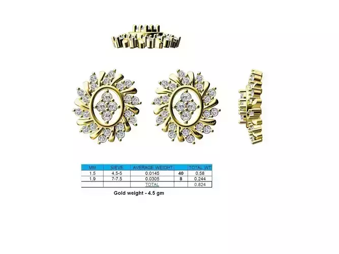 Flower Shaped Gold Ear Studs With Diamonds 8