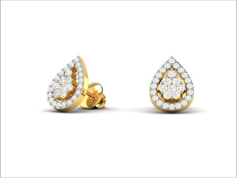 Drop Shaped Gold Ear Studs With Diamonds 1 3D print model_3