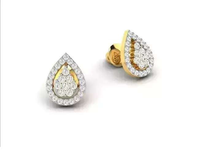 Drop Shaped Gold Ear Studs With Diamonds 1 3D print model