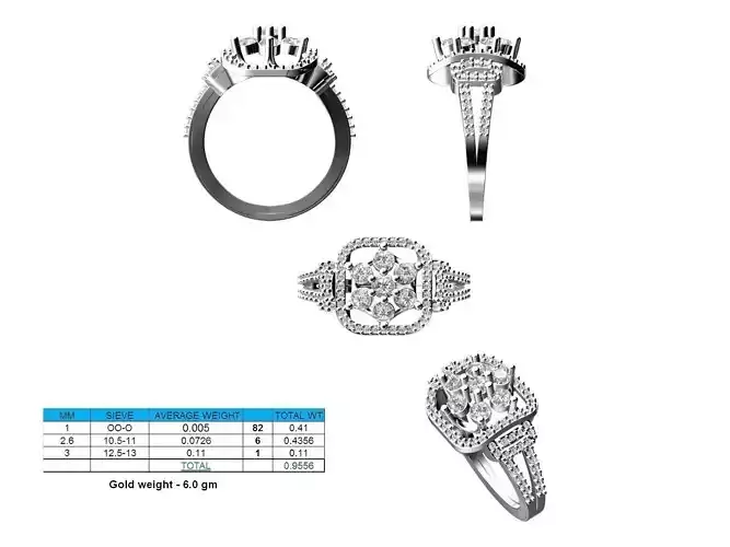 Square Shaped Silver Ring With Diamonds 1