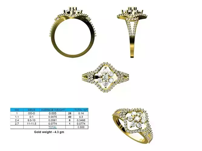 Square Shaped Gold Ring With Diamonds 3