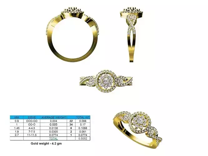 Round Shaped Gold Ring With Diamonds 18