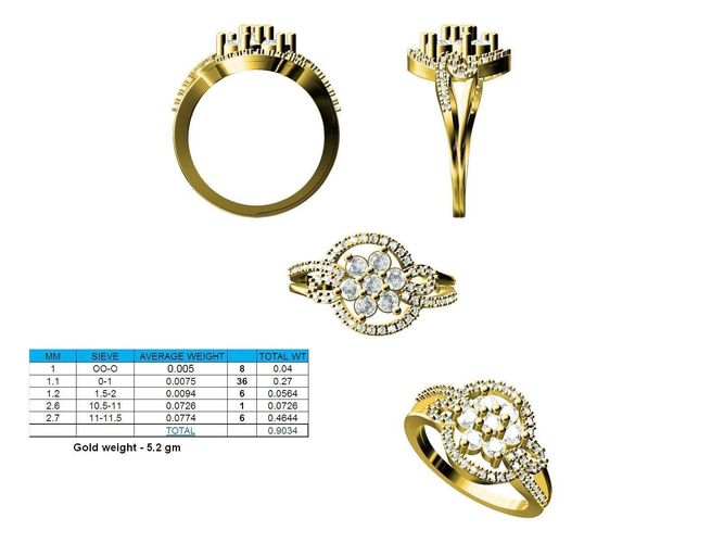 Round Shaped Gold Floral Ring With Diamonds 3D print model