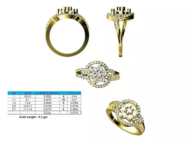 Round Shaped Gold Floral Ring With Diamonds