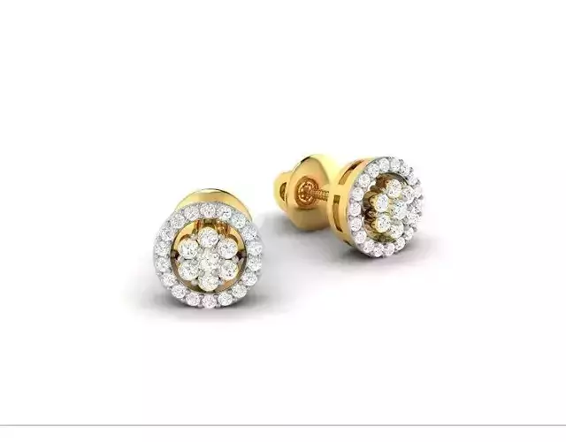 Round Shaped Gold Ear Studs With Diamonds 14