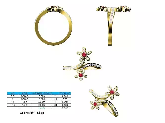 Spiral Shaped Floral Gold Ring With Ruby