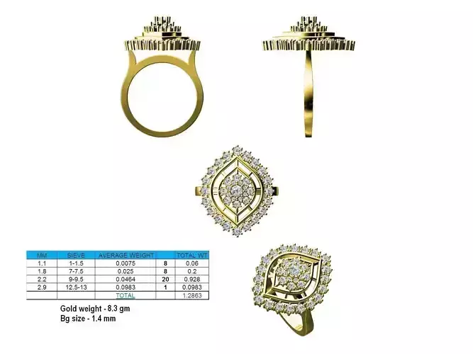 Marquise Shaped Gold Ring With Diamonds 18