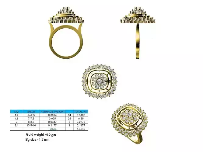 Squircle Shaped Gold Ring With Diamonds