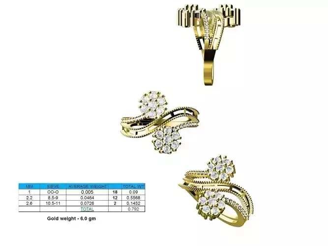 Floral Design Gold Ring With Diamonds 48 3D print model