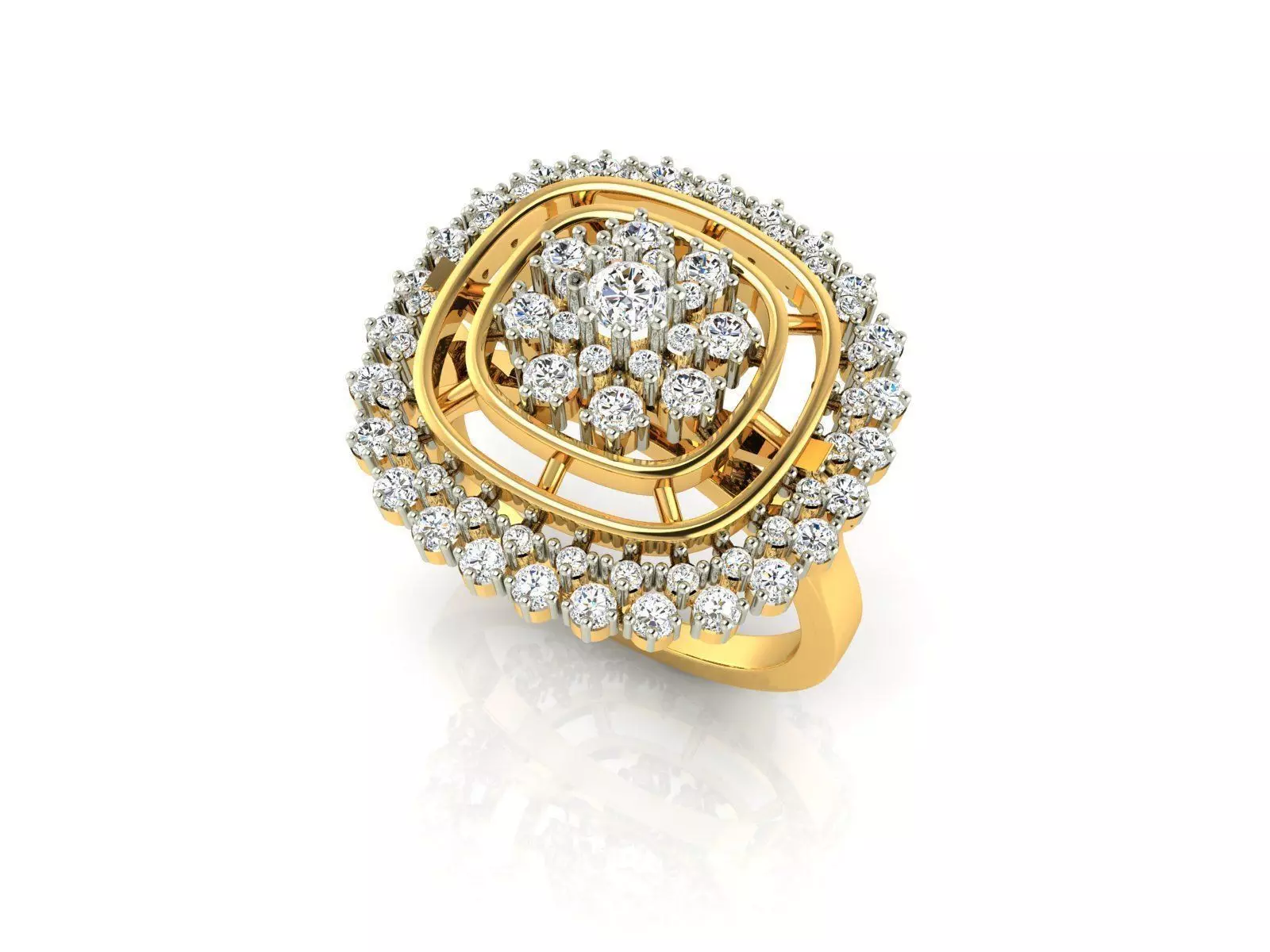 Squircle Shaped Gold Ring With Diamonds 3 3D print model_0