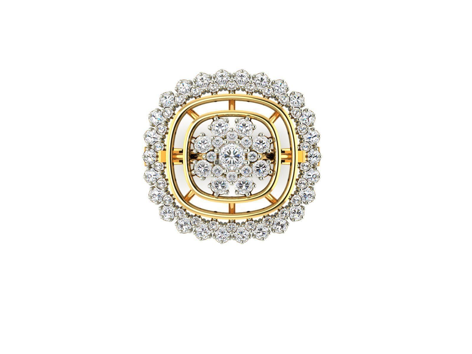 Squircle Shaped Gold Ring With Diamonds 3 3D print model_3