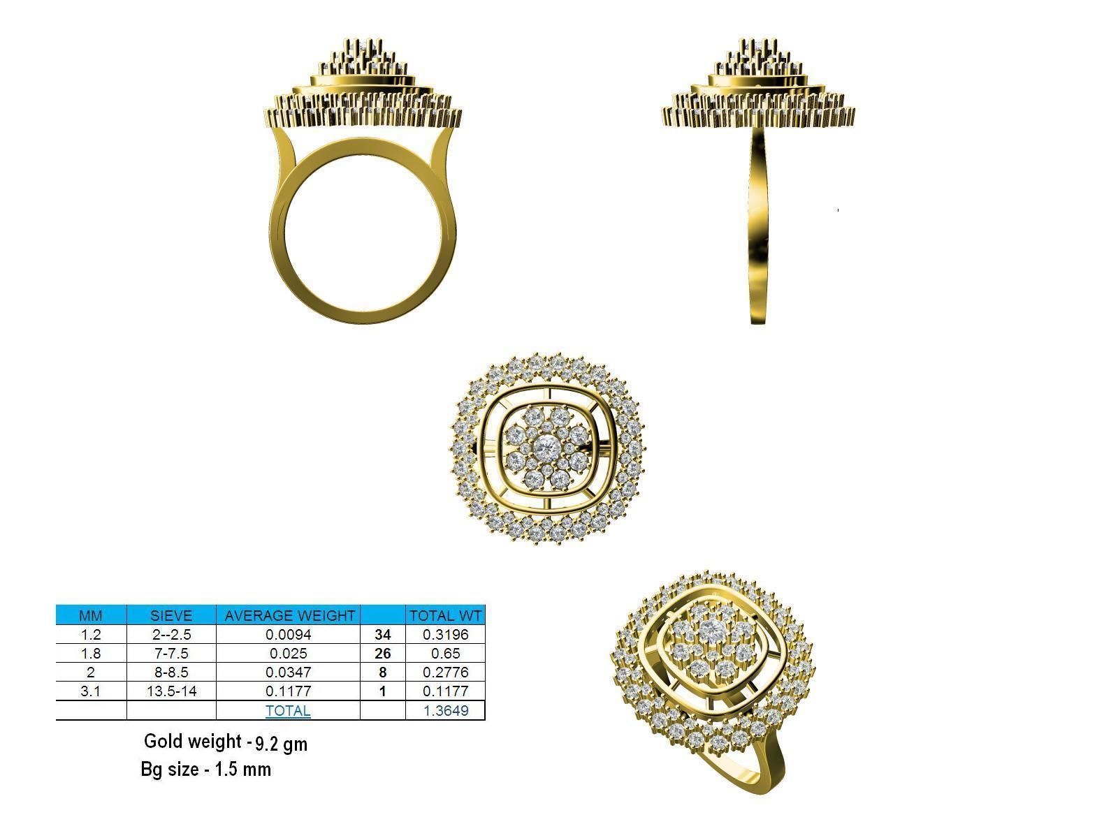 Squircle Shaped Gold Ring With Diamonds 3 3D print model_4