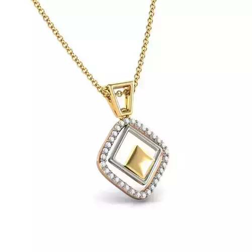 Squircle Shaped Gold Pendant With Diamonds