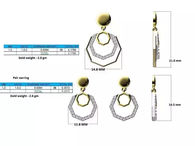 Octagon Shaped Pendant and Earrings With Diamonds
