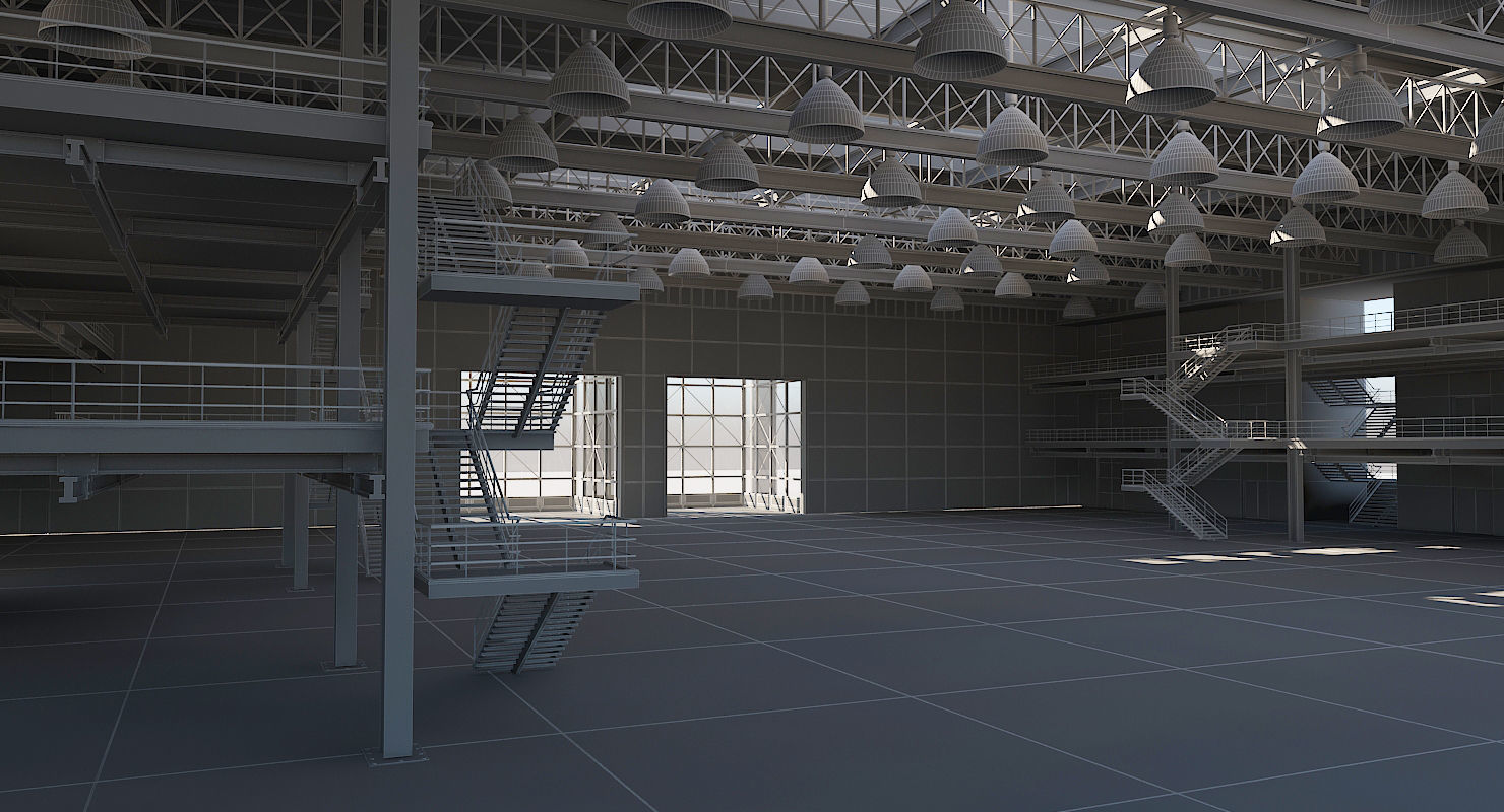 Warehouse Interior Exterior 3D model_7