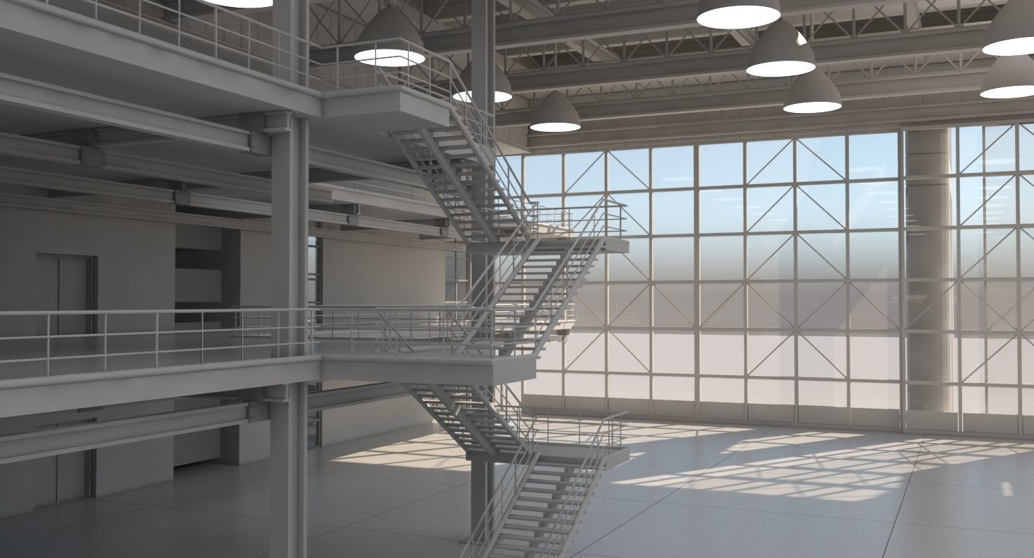 Warehouse Interior Exterior 3D model_1