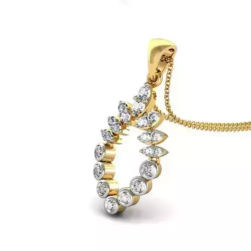 Rhombus Shaped Gold Pendant With Diamonds 1