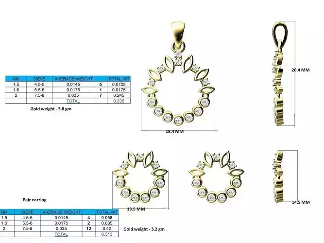Round Shaped Pendant and Earrings With Diamonds 1
