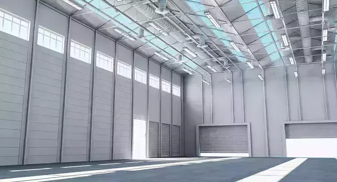 Warehouse 3d Model empty with skylights 3D model