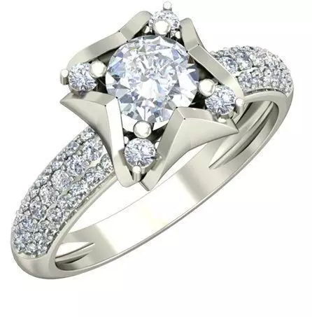 Flower Shaped Side Stone Ring With Diamonds 6 3D print model_0