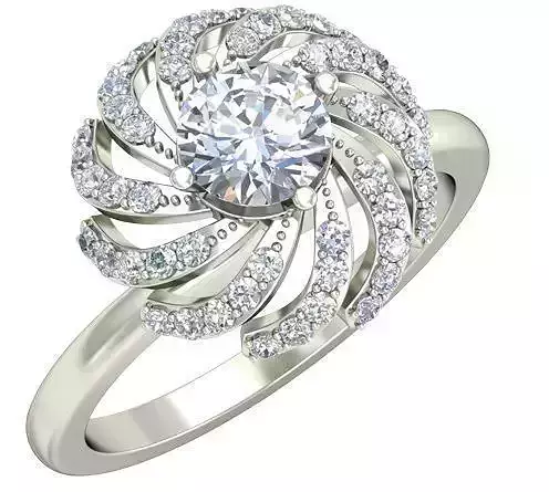 Flower Shaped Silver Ring With Diamonds 10