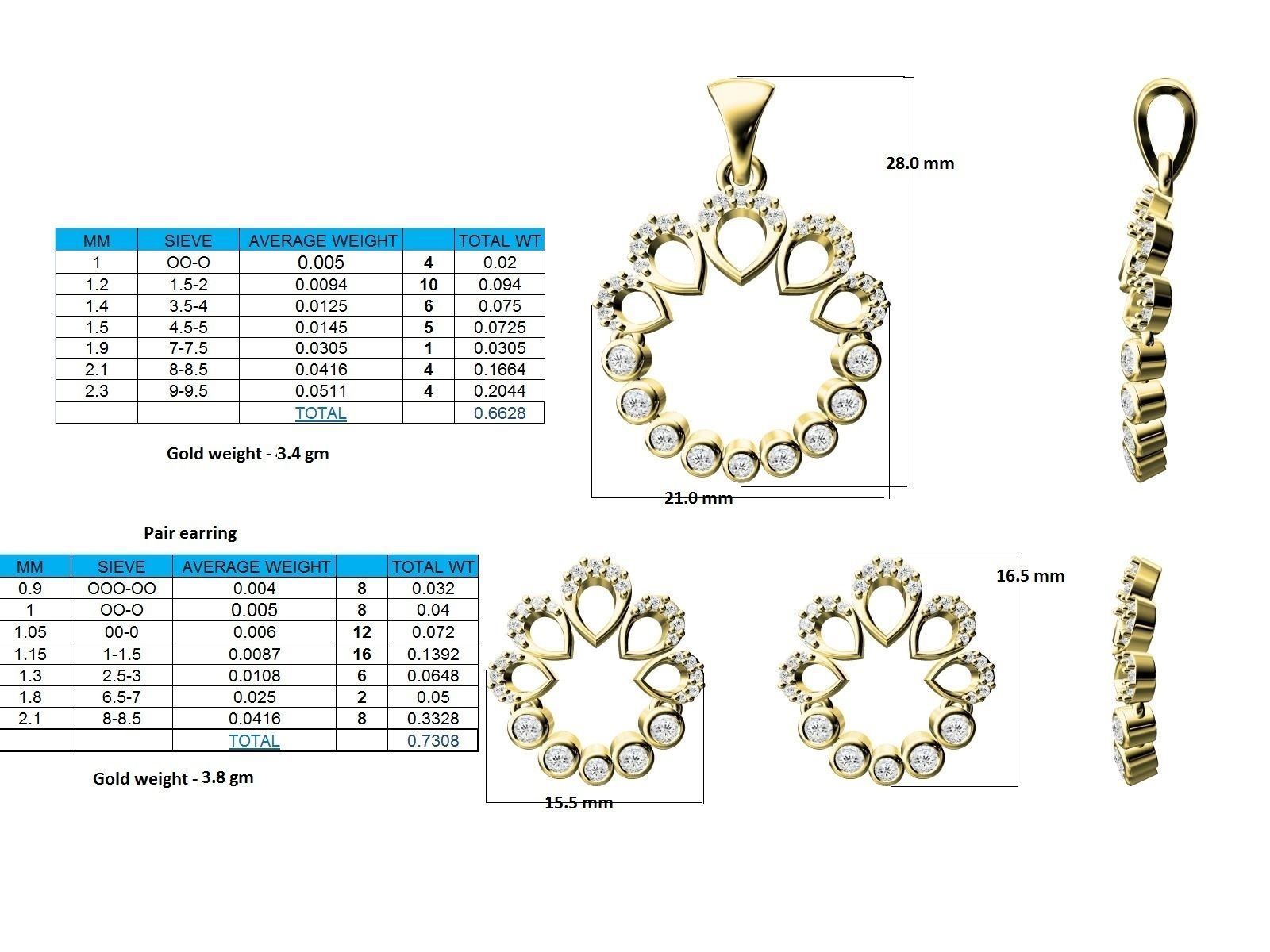 Drop Shaped Golden Pendant With Diamonds 28 3D print model_2