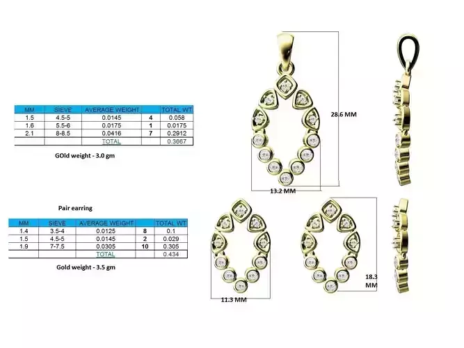 Marquise Shaped Pendant And Earrings With Diamonds