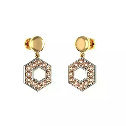 Hexagon Shaped 3 Metal Drop Earrings